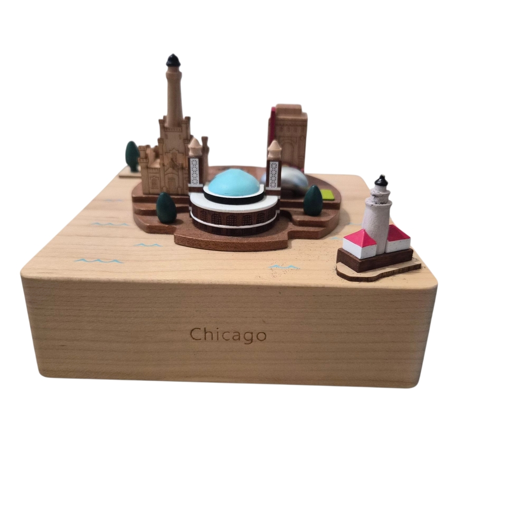 Wooden Chicago Cityscape Music Box